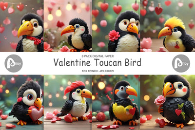 Digital Paper Valentine Toucan Bird Digital Pattern artnoy 