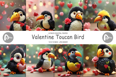 Digital Paper Valentine Toucan Bird Digital Pattern artnoy 