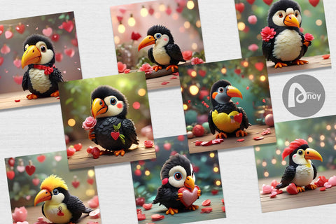 Digital Paper Valentine Toucan Bird Digital Pattern artnoy 