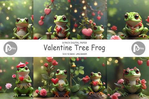 Digital Paper Valentine Tree Frog Digital Pattern artnoy 
