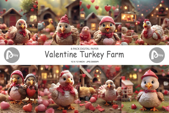 Digital Paper Valentine Turkey Farm Digital Pattern artnoy 
