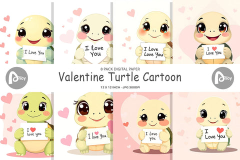 Digital paper Valentine Turtle Cartoon Digital Pattern artnoy 