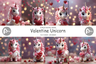 Digital Paper Valentine Unicorn Digital Pattern artnoy 