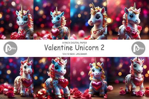 Digital Paper Valentine Unicorn Digital Pattern artnoy 