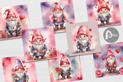 Digital Paper Valentine Watercolor Gnome Digital Pattern artnoy 
