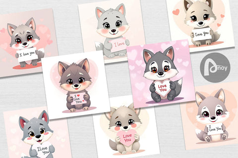 Digital paper Valentine Wolf Cartoon Digital Pattern artnoy 