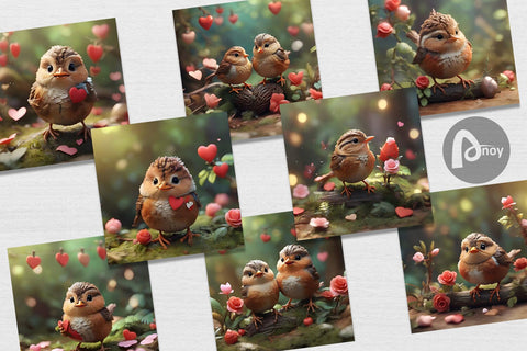 Digital Paper Valentine Wren Bird Digital Pattern artnoy 