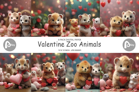 Digital Paper Valentine Zoo Animals Digital Pattern artnoy 