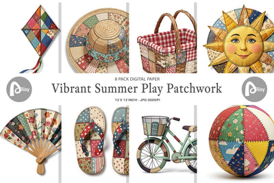 Digital Paper Vibrant Summer Play Patchwork Sublimation artnoy 