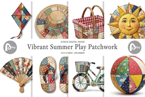 Digital Paper Vibrant Summer Play Patchwork Sublimation artnoy 