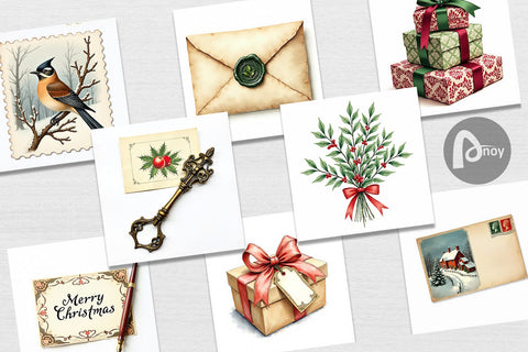 Digital Paper Victorian Christmas Post & Parcel Watercolor Digital Pattern artnoy 