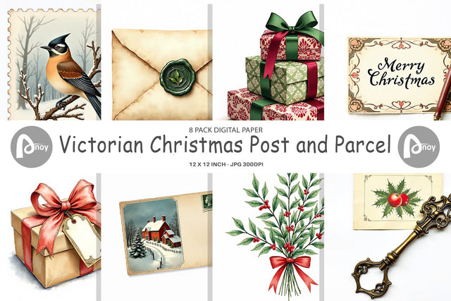 Digital Paper Victorian Christmas Post & Parcel Watercolor Digital Pattern artnoy 