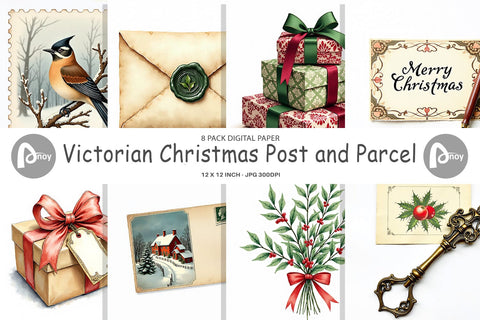 Digital Paper Victorian Christmas Post & Parcel Watercolor Digital Pattern artnoy 