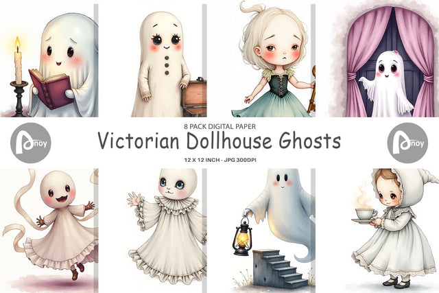 Digital Paper Victorian Dollhouse Ghosts Digital Pattern artnoy 