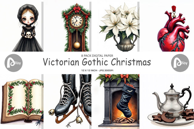 Digital Paper Victorian Gothic Christmas Watercolor Digital Pattern artnoy 