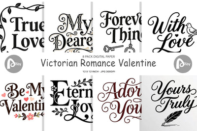 Digital Paper Victorian Romance Valentine Quotes Digital Pattern artnoy 