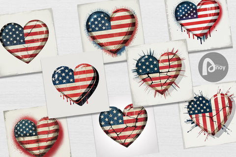 Digital Paper Vintage American Flag Heart Digital Pattern artnoy 