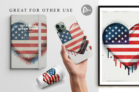 Digital Paper Vintage American Flag Heart Digital Pattern artnoy 