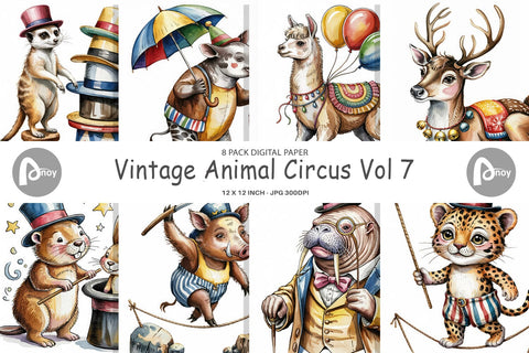 Digital Paper Vintage Animal Circus Digital Pattern artnoy 