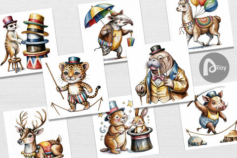 Digital Paper Vintage Animal Circus Digital Pattern artnoy 