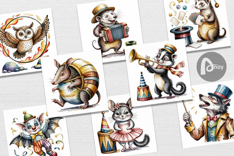 Digital Paper Vintage Animal Circus Digital Pattern artnoy 