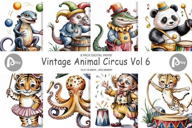 Digital Paper Vintage Animal Circus Digital Pattern artnoy 