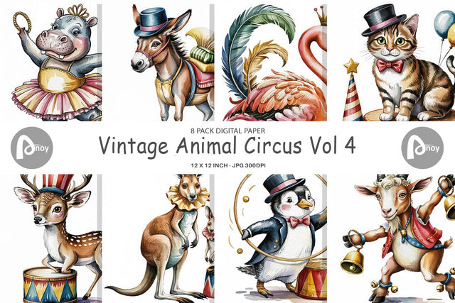 Digital Paper Vintage Animal Circus Digital Pattern artnoy 