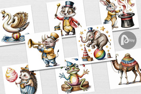 Digital Paper Vintage Animal Circus Digital Pattern artnoy 