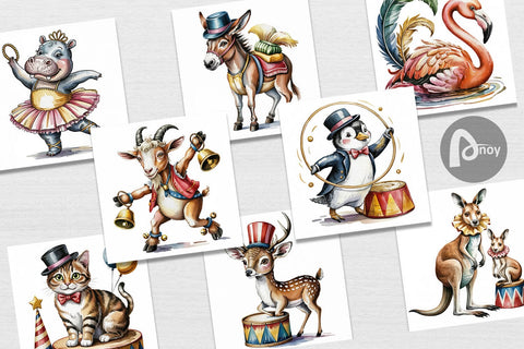 Digital Paper Vintage Animal Circus Digital Pattern artnoy 