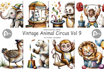 Digital Paper Vintage Animal Circus Digital Pattern artnoy 