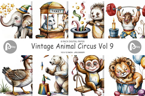 Digital Paper Vintage Animal Circus Digital Pattern artnoy 
