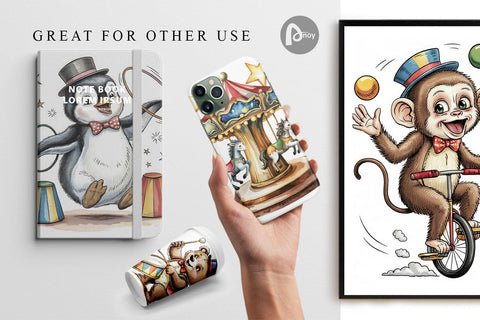 Digital Paper Vintage Animal Circus Digital Pattern artnoy 