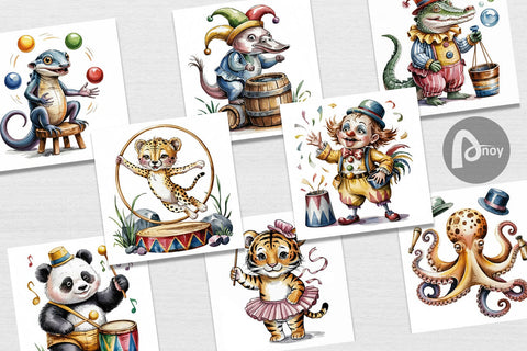 Digital Paper Vintage Animal Circus Digital Pattern artnoy 