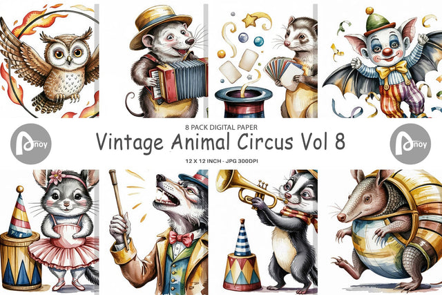 Digital Paper Vintage Animal Circus Digital Pattern artnoy 