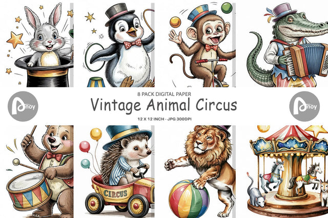 Digital Paper Vintage Animal Circus Digital Pattern artnoy 