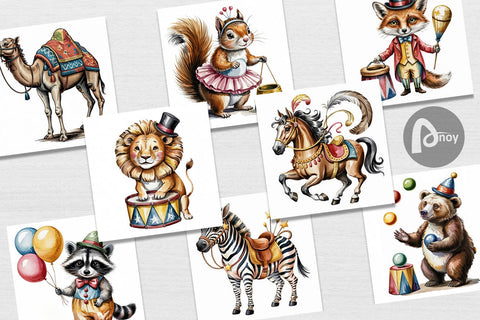 Digital Paper Vintage Animal Circus Digital Pattern artnoy 