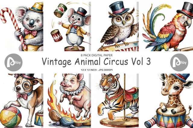Digital Paper Vintage Animal Circus Digital Pattern artnoy 