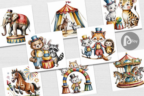 Digital Paper Vintage Animal Circus Digital Pattern artnoy 