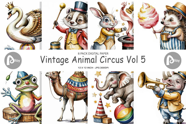 Digital Paper Vintage Animal Circus Digital Pattern artnoy 