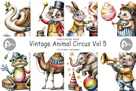 Digital Paper Vintage Animal Circus Digital Pattern artnoy 