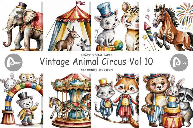 Digital Paper Vintage Animal Circus Digital Pattern artnoy 