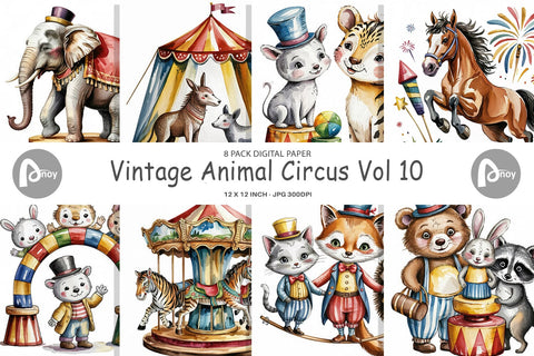 Digital Paper Vintage Animal Circus Digital Pattern artnoy 