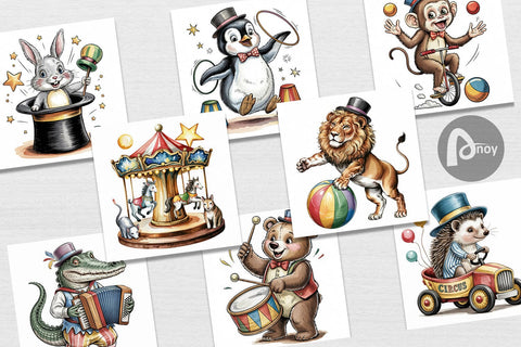 Digital Paper Vintage Animal Circus Digital Pattern artnoy 