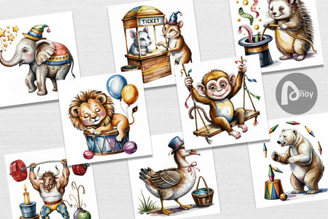 Digital Paper Vintage Animal Circus Digital Pattern artnoy 
