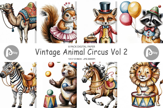 Digital Paper Vintage Animal Circus Digital Pattern artnoy 