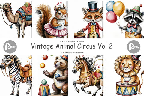Digital Paper Vintage Animal Circus Digital Pattern artnoy 