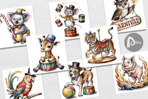 Digital Paper Vintage Animal Circus Digital Pattern artnoy 