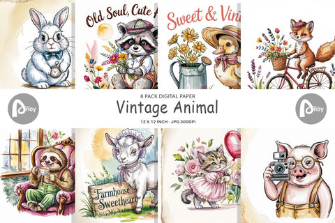 Digital Paper Vintage Animal Digital Pattern artnoy 