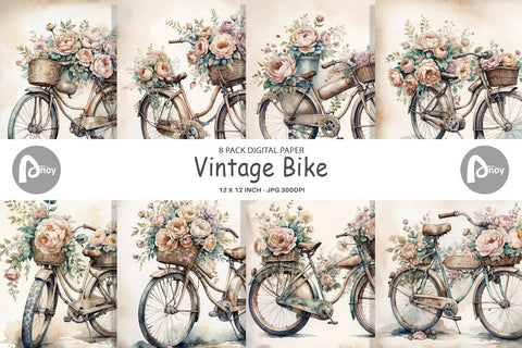 Digital Paper Vintage Bike Digital Pattern artnoy 