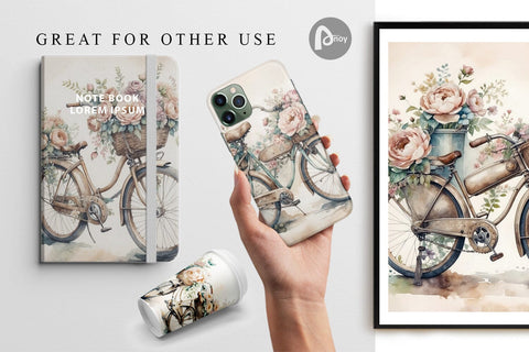 Digital Paper Vintage Bike Digital Pattern artnoy 